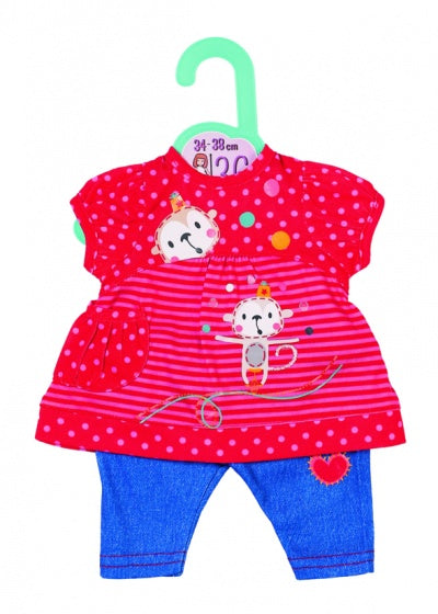 kledingset 36 cm rood/blauw