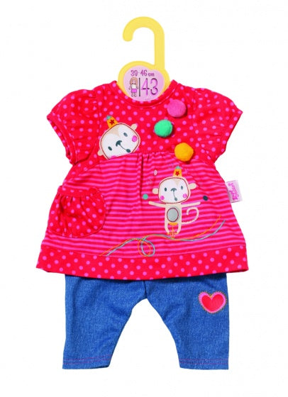 kledingset 43 cm rood/blauw