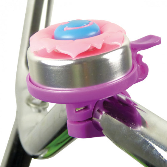 fietsbel Bloem meisjes ca. 50 mm staal zilver/paars