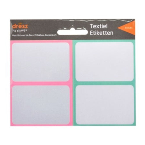 etiketten textiel 7 x 5 cm wit/roze/mintgroen 8 stuks