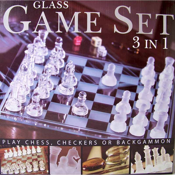 Glazen Spellenset (3-in-1) - Schaken, Backgammon, Checkers