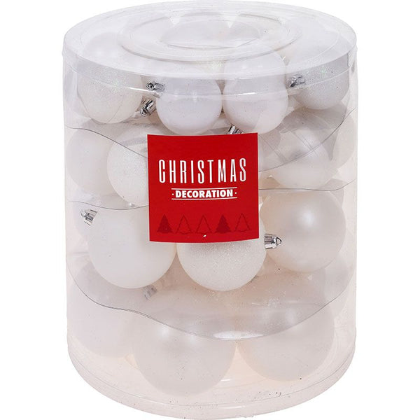 Kerstballenset - 44 stuks plastic - mat wit
