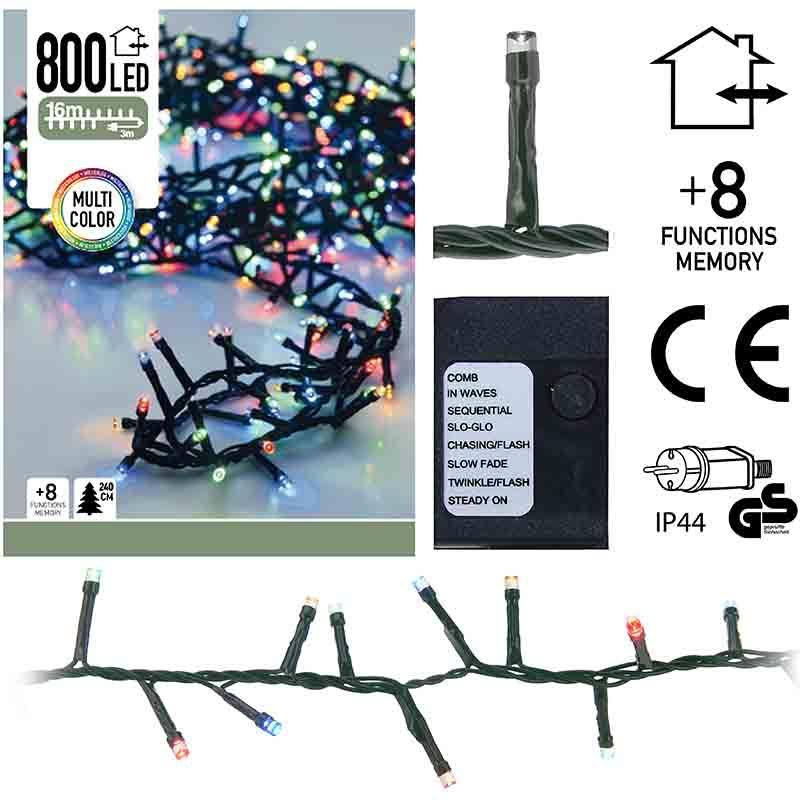 Micro Cluster 800 LED's - 16 meter - multicolor - 8 functies + geheugen