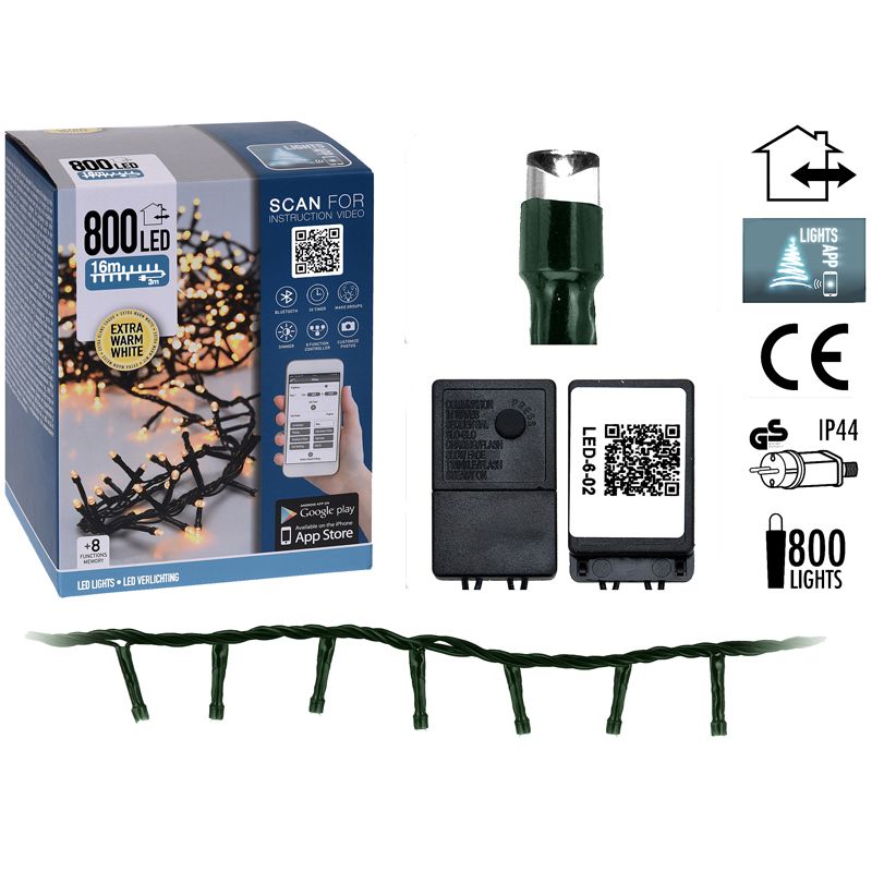 Micro Cluster met App bediening - 800 LED's - 16 meter - extra warm wit