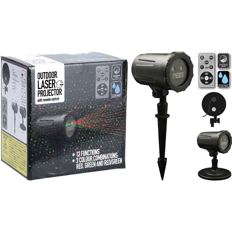 S.I.A. Kerst Laser Projector Rood/Groen op Grondpin + Timer + Afstandsbediening IP44