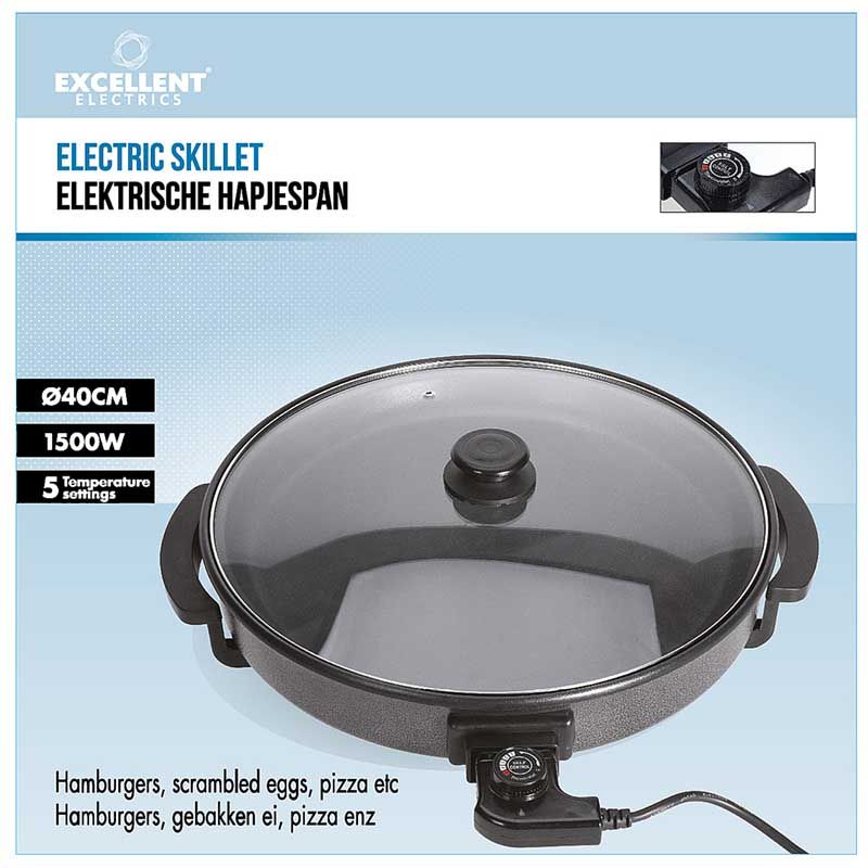 Elektrische hapjespan met glazen deksel - 40cm