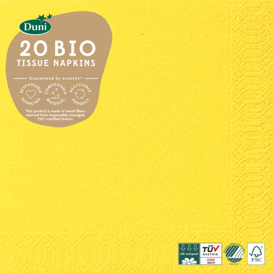 Duni servetten Yellow 3-laags 33x33cm