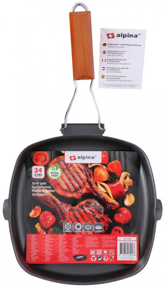 Alpina Inklapbare Grillpan 24 cm Zwart/Hout