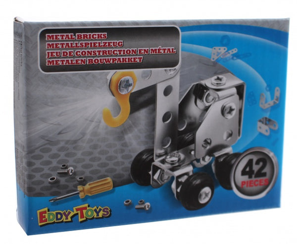 bouwpakket Metal Bricks kraan staal chroom 42-delig