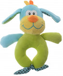 pluche rammelaar hond blauw/groen 16 cm