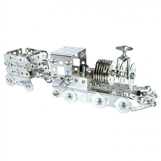 constructieset trein met wagon staal zilver 91-delig