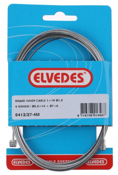 Rem binnenkabel Elvedes 4000mm 1×19 draads verzinkt ø1,5mm met V-nippel ø5,5 × 10 en T-nippel ø7 x