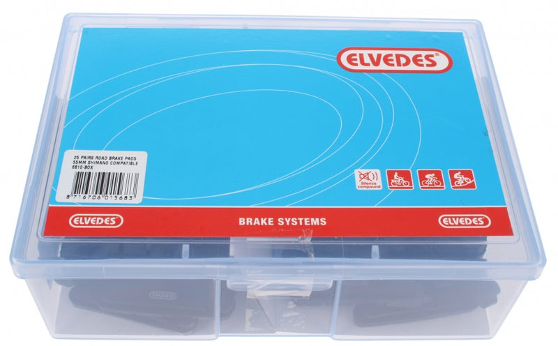Vervangingspads voor V-brake Elvedes 6810 rubber 55 x 12 mm - zwart (25 paar)