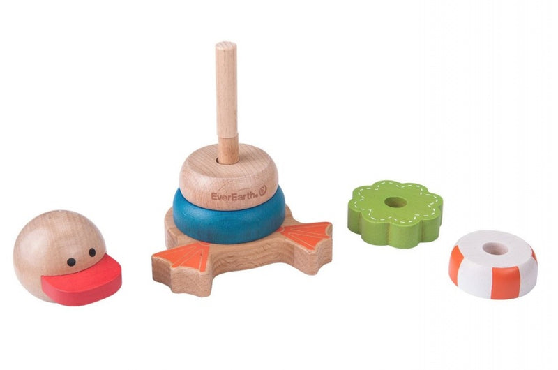 Houten stapelringen eend multicolor 13 cm