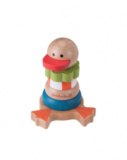 Houten stapelringen eend multicolor 13 cm