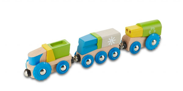 Treinstel hout 25,4 cm blauw/groen 3-delig