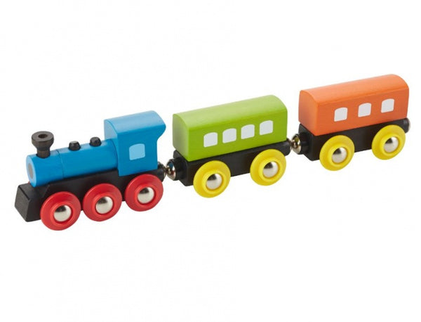 treinstel hout 22,7 cm 3-delig blauw/groen/oranje