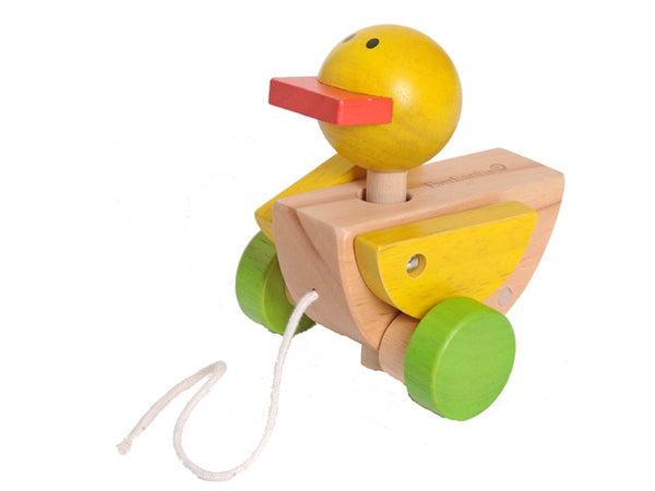 Trekdier eend hout geel beweegbare vleugels 12 cm geel