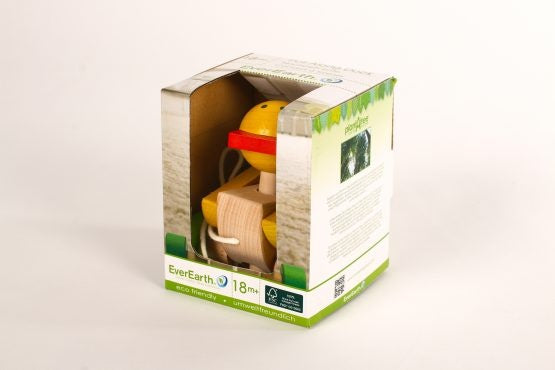 Trekdier eend hout geel beweegbare vleugels 12 cm geel