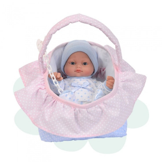 babypop in mand 28 cm roze/blauw