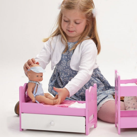 babypop Mini Baby met houten bed en lade 28 cm roze