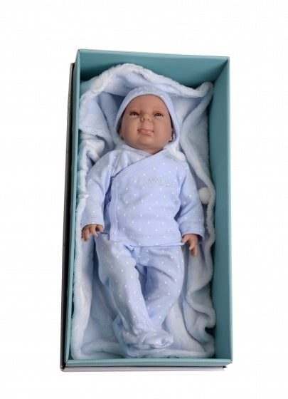 babypop Santi 43 cm met deken blauw