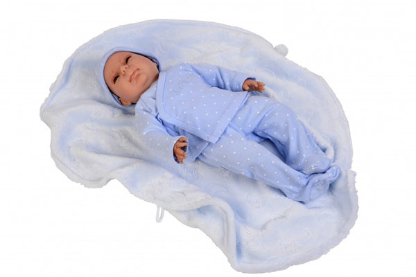 babypop Santi 43 cm met deken blauw
