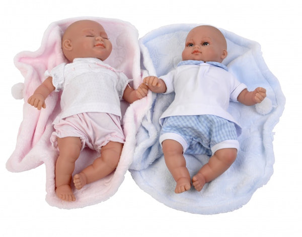 babypoppen Alba & Mark 30 cm met deken roze/blauw
