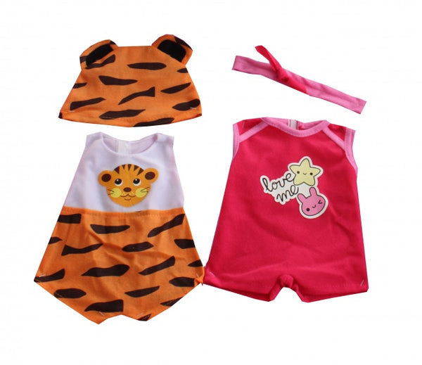 kledingsetjes voor poppen van 38 tot 40 cm tijger/rood