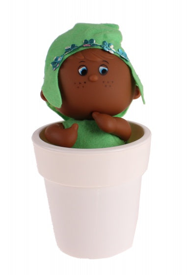 pop in bloempot 21 cm groen/wit