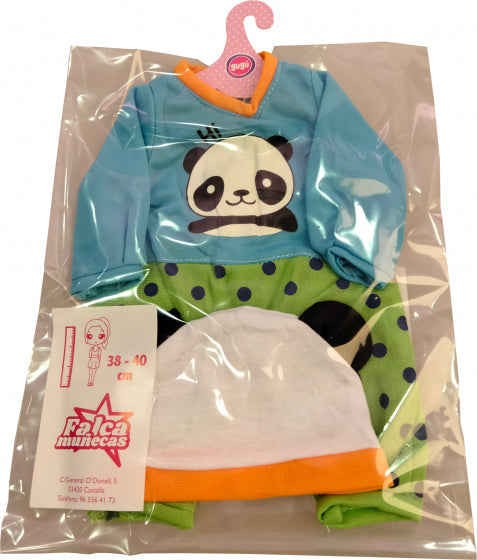 poppenkleding boxpakje panda groen/blauw 2-delig