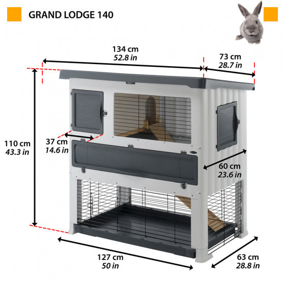 FERPLAST KONIJNENHOK GRAND LODGE 140 PLUS GRIJS 134X73X117 CM