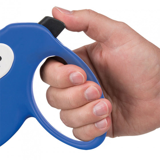 FERPLAST HONDENRIEM ROLLIJN AMIGO TAPE BLAUW / WIT M 5 MTR