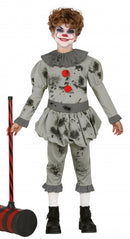 clownspak horror polyester grijs maat 7-9 jaar