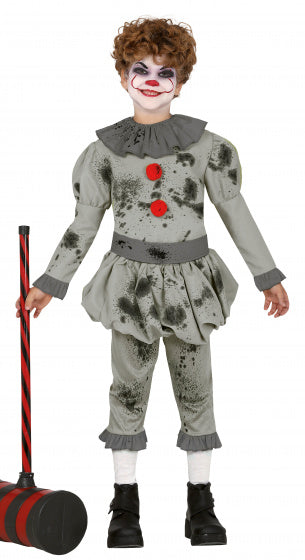 clownspak horror polyester grijs maat 3-4 jaar