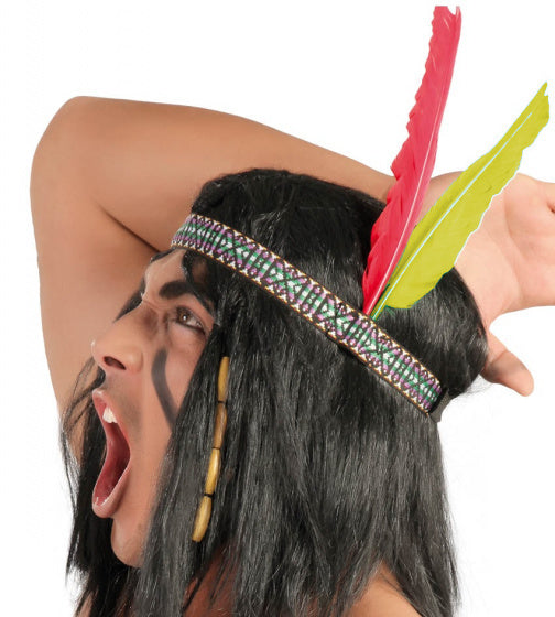 hoofdband polyester/veren rood/geel one-size