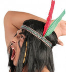 hoofdband polyester/veren rood/groen one-size