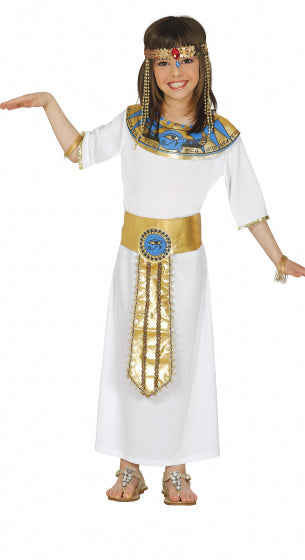 jurk Cleopatra meisjes polyester wit mt 7-9 jaar