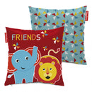 kussen olifant & leeuw junior 40 cm rood/blauw