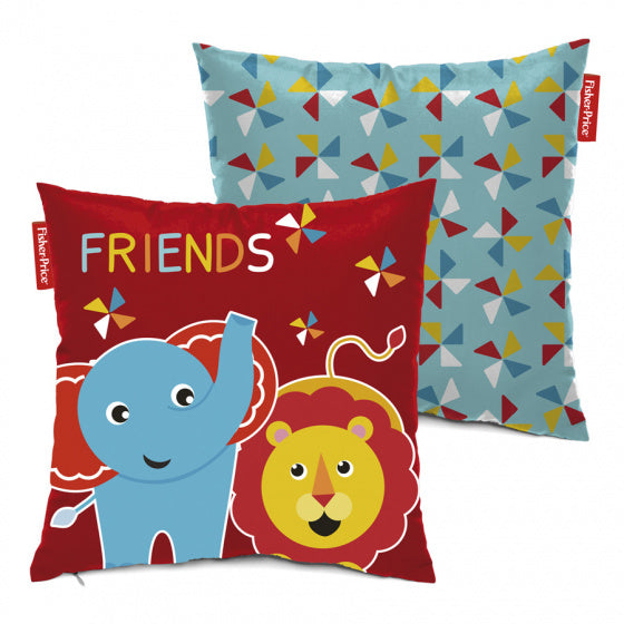 kussen olifant & leeuw junior 40 cm rood/blauw