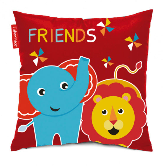 kussen olifant & leeuw junior 40 cm rood/blauw