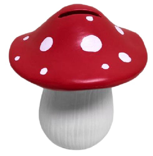 spaarpot paddenstoel 17,8 x 15 cm dolomiet rood/wit