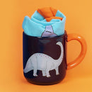 cadeauset Dino keramiek/textiel blauw/bruin