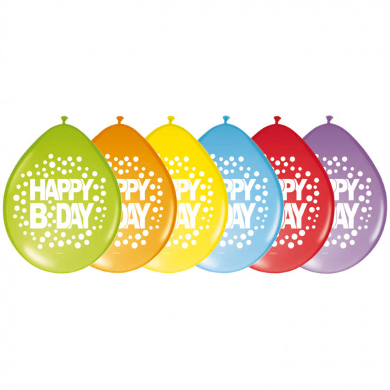 ballonnen Happy Bday 30 cm latex 8 stuks
