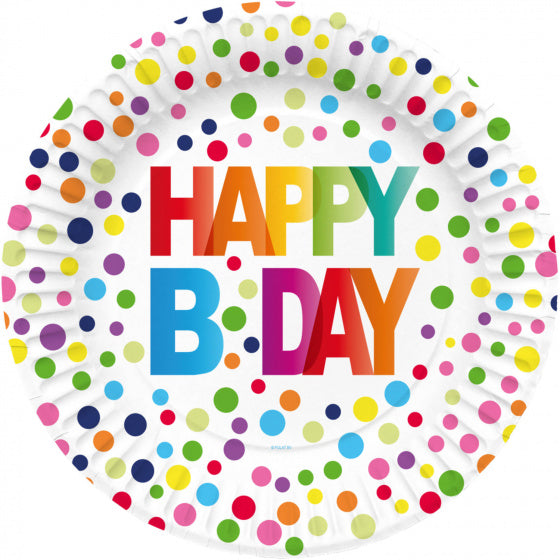 feestborden Happy Bday 23 cm karton 8 stuks