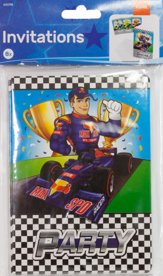 uitnodigingskaarten Formule 1 junior papier blauw 16-delig