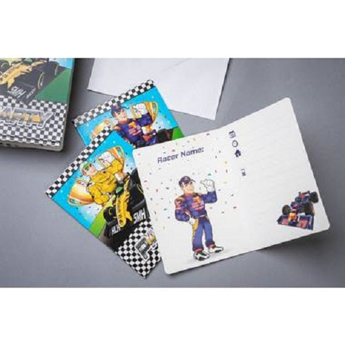 uitnodigingskaarten Formule 1 junior papier blauw 16-delig
