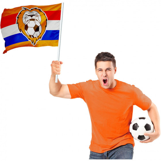 vlag met stok Oranje leeuw 70 x 50 cm oranje