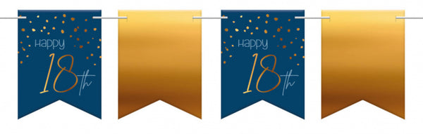 vlaggenlijn Elegant 18 Jaar papier blauw/goud 6 meter
