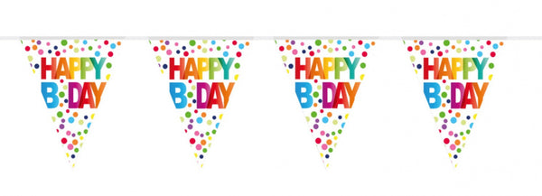 vlaggenlijn Happy B-day stippen 10 meter wit